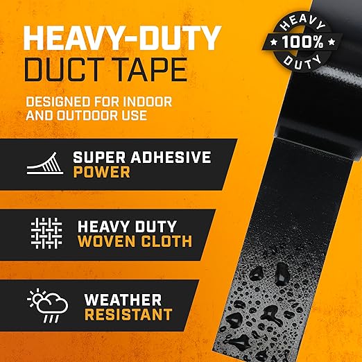 Lockport Duct Tape Heavy Duty Waterproof,20 Yards x 2 Inch,Strong Adhesive Roll for Indoor & Outdoor Repair,No Residue,Tear by Hand - Duct Tape Bulk Value (Black, 3-Pack)
