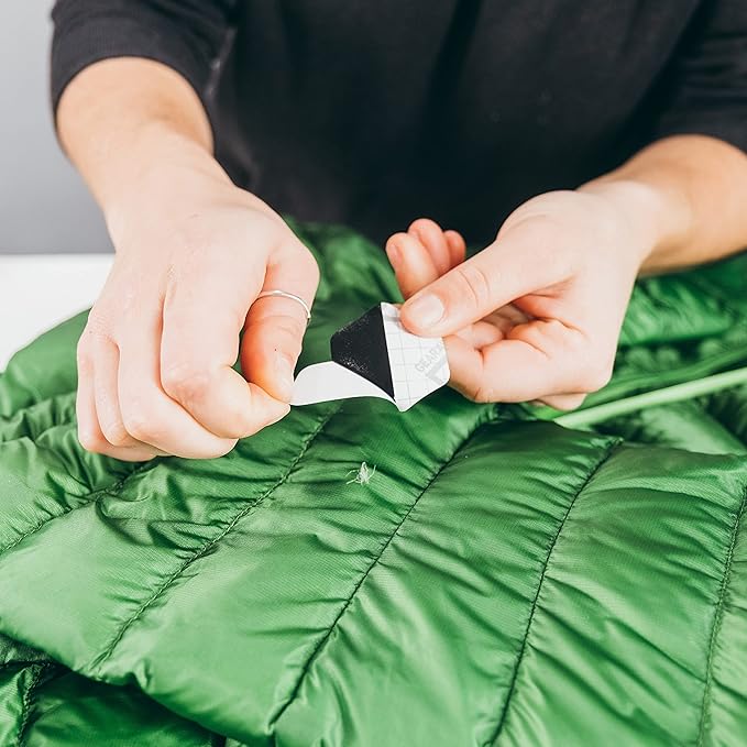 GEAR AID Tenacious Tape Hex – 2.5” & 1.5” Repair Patches (4 Patches: Two 2.5” & Two 1.5”, Black) – Peel-and-Stick Outdoor Nylon Fabric to Fix Holes and Burns in Down Jackets, Rain Gear and Tents