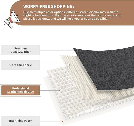 ONine Leather Repair Patch,Self-Adhesive Couch Patch，Multicolor Available Scratch Leather 8X11 Inch Peel and Stick for Sofas, Car Seats Hand Bags Jackets(Gray Leather)