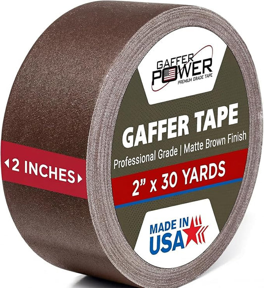 Gaffer Power Brown Gaffer Tape 2” x 30 Yards – Made in USA, Professional Grade, No Residue, Non-Reflective Matte Cloth Tape for Stage, Photography & Cable Management
