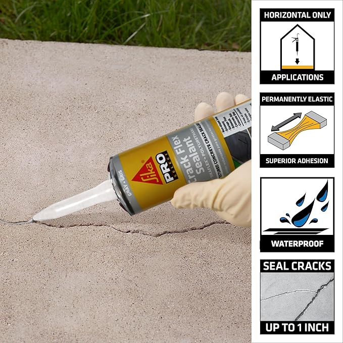 SIKA Sikaflex Crack Flex Sealant - Gray, High-Performance Polyurethane, Self-Leveling, Textured - Waterproof Seal for Horizontal Cracks - 10.1 fl. oz (Pack of 12)