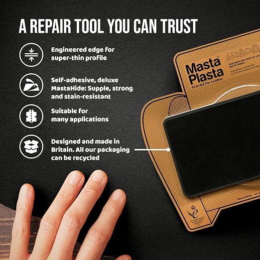 Instant MastaPlasta Suede Premium Repair Patch - Black Suede - 4in x 2.4in (10cm x 6cm) - Self-Adhesive Suede Upholstery-Quality Patches for Sofas, Car Interiors, Bags, Shoes & More