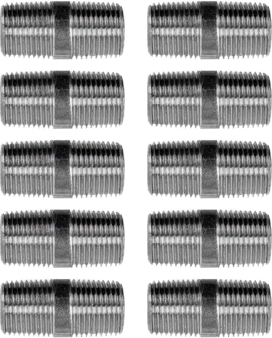 PIPE DÉCOR 1/2" x 1.5" Malleable Cast Iron Pipe Nipple, Pre Cut Connectors, Industrial Steel Grey Fits Standard Half Inch Black Threaded Pipes Nipples and Fittings, Vintage DIY Furniture, 10 Pack
