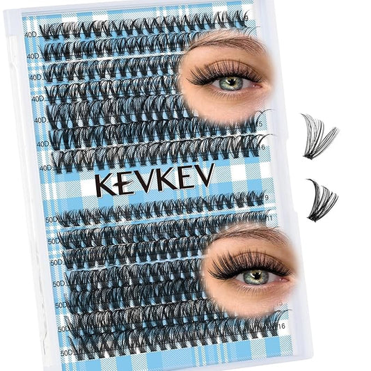 KEVKEV Lash Clusters Volume Eyelash Clusters 9-16mm Thick Individual Lashes 280pcs D Curly Cluster Eyelash Extensions Soft DIY Lash Extension At Home(0.07D，40D+50D)