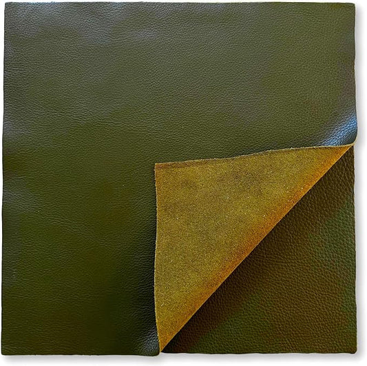 Natural Grain Cow Leathers: 12'' x 12'' Pre-Cut Leather Pieces (Olive, 3 Pieces)