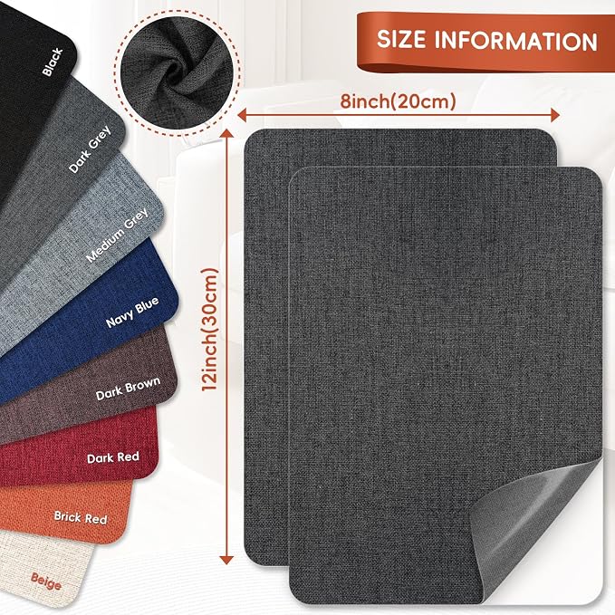 Linen Fabric Repair Tape 2 Pcs 8x12 Inch, Self Adhesive Couch Patch Repair Fabric Tape for Furniture, Linen Patch Kit for Couch, Carpet, Upholstery, Chair, Sofa, Cushion, Bag (Black Grey)