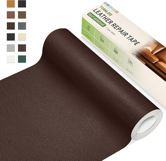 TIANLDD Leather Repair Tape,16 x 80 Inches Self Adhesive Leather Repair Patch，Leather Repair Kit for Furniture，Couches,Car Seats,Cabinets,Handbags(Dark Brown-Litchi Grain)