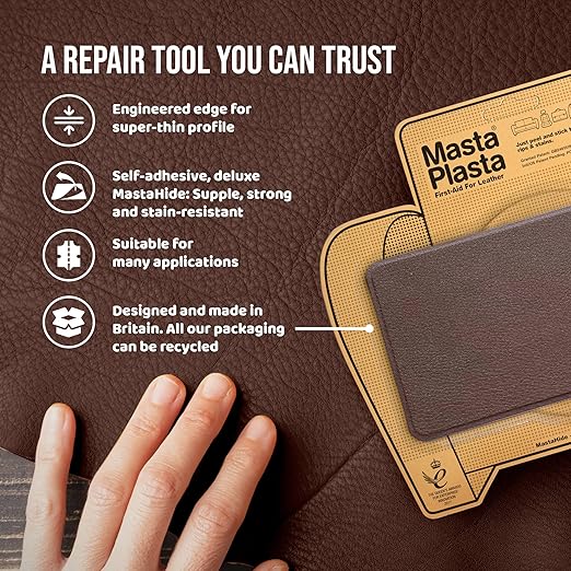 MastaPlasta Self-Adhesive Premium Leather Repair Patch - Gray 8" x 4" (20 x 10 cm). Your Instant Stick-On Upholstery-Quality Leather Repair Kit for Couches, Car Interiors, Bags & DIY