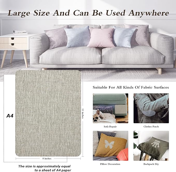 KING MOUNTAIN Coarse Linen Repair Patches, Self-Adhesive Fabric Patches, 8X11 inch 2 PCS, Multi Color, Can be Used for Couch and Linen Item (Cream-Gray 1.0)