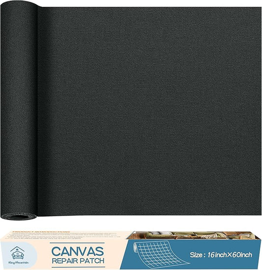 KING MOUNTAIN Canvas Repair Patch 16×60 Inch Self-Adhesive Waterproof Fabric Patch for Sofas, Tents, Furniture,Tote Bags, Car Seats (Dark Grey)