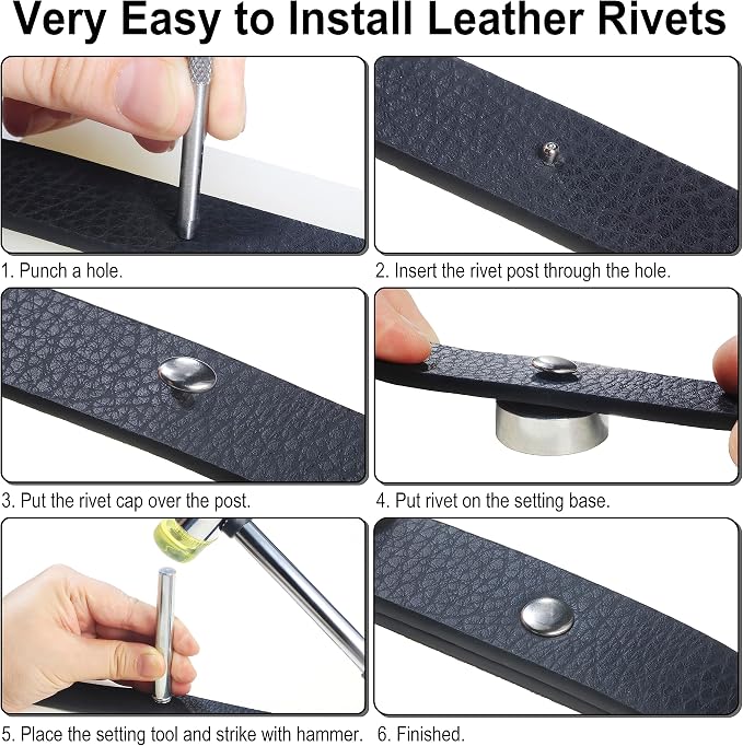 YORANYO 340 Sets Leather Rivets Kit Mixed Sizes Rivets for Leather Double Cap Rivets Studs for Clothing Fabric with Leather Crafting Rivet Tool for Repair Decorate Clothes Shoes Bags Belts (Silver)