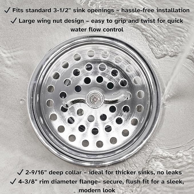Westbrass A213-26 3-1/2" Wing Nut Twist Style Large Kitchen Sink Basket Strainer, Polished Chrome