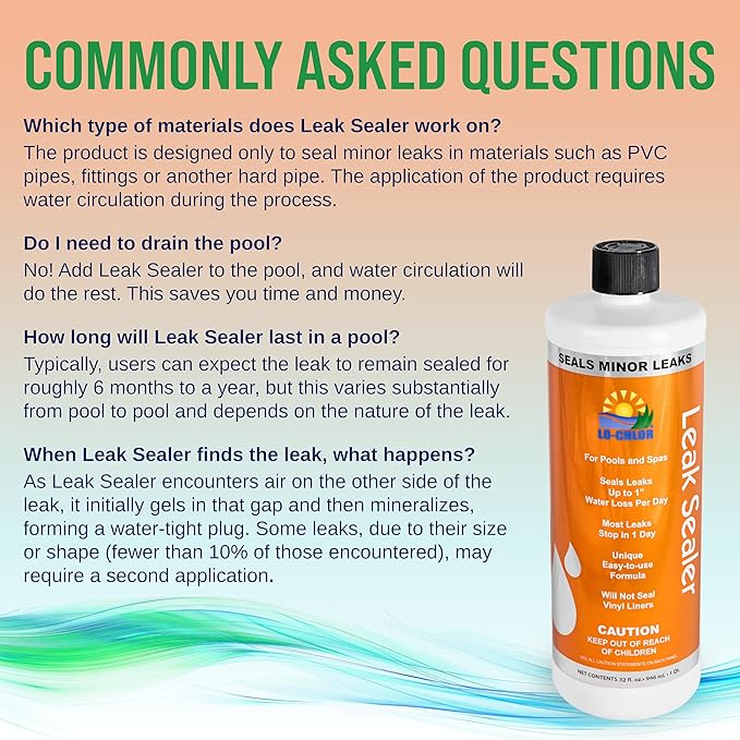 Lo-Chlor Leak Sealer for Swimming Pool, Hot Tub and Spa, Seals Minor Leaks Within 24 Hours, No Need to Drain, Pour into Skimmer, for Inground and Swimming Pools Above Ground, 32 oz