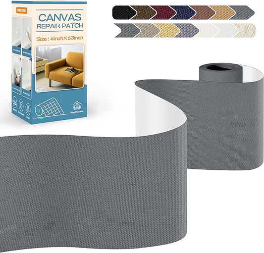 KING MOUNTAIN Canvas Repair Tape,Outdoor Gear Patch, 4×63 Inches,Waterproof,Self-Adhesive for Repairing Boat Covers,Sun Shades,Sofas,Tents,Lounge Chairs,Awnings (Charcoal Grey)