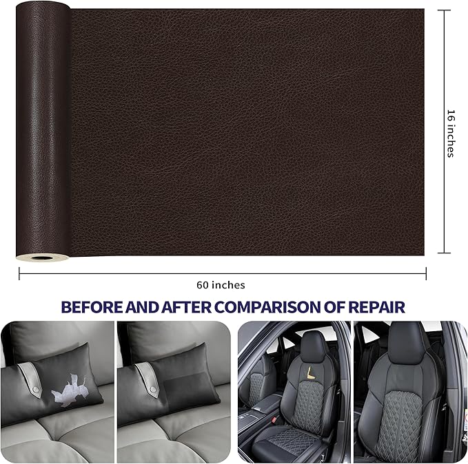 Besezx Leather Repair Patch Tape Kit, Self Adhesive Leather Repair for Furniture, Couch, Sofa, Car Seats,Office Chair,Vinyl Repair Kit.60inx16in