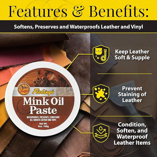 Fiebing's Mink Oil for Leather Boots (2 Pack, 6 oz Each) - Leather Cleaner & Conditioner - Waterproof, Preserve, Soften All Smooth Leathercraft & Vinyl - Prevents Salt Stains On Couch, Shoe, Purse