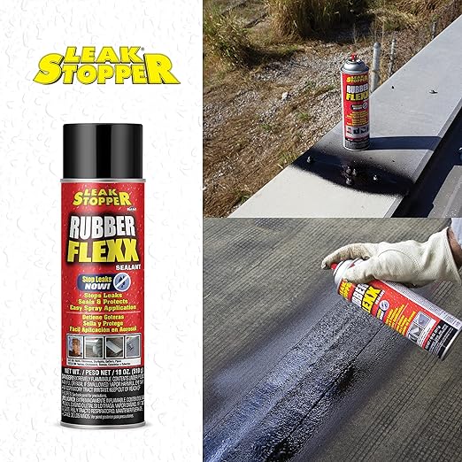Leak Stopper Rubber Flexx – 18oz Waterproof Repair & Sealant Spray - Point & Spray to Seal Cracks, Holes, Leaks, Corrosion & More | Black – 2 cans