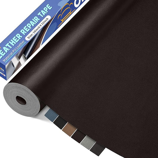 ONine Leather Repair Patch,Self-Adhesive Couch Patch,Multicolor Available Scratch Leather 16×32 Inch Peel and Stick for Sofas,Car Seats Backpack Jackets(Dark Brown-Fine Grain)
