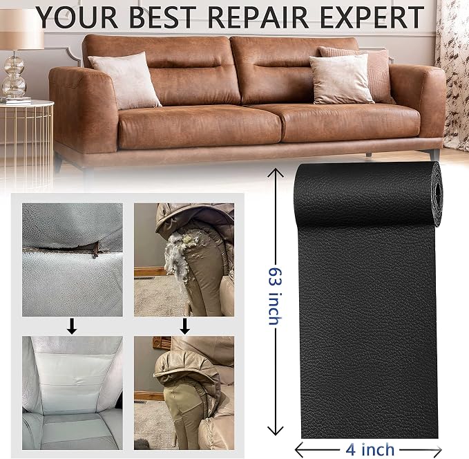 YAFLC Leather Repair Patch for Furniture, 4" x 63" Self Adhesive Leather Repair Kit Vinyl Repair Tape for Car Seat Sofa Jackets Couches Chair Fuchsia