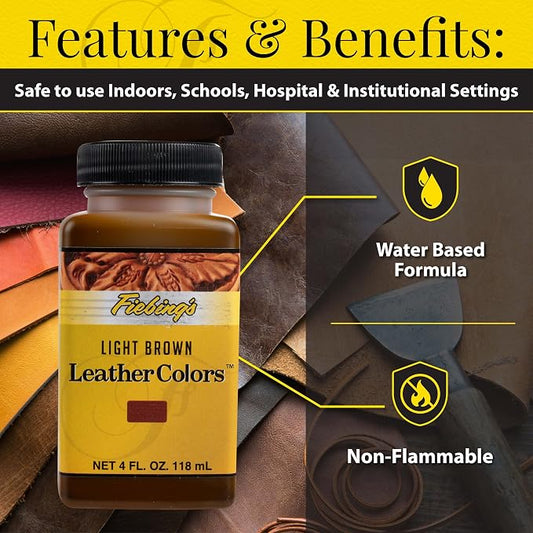 Fiebing's LeatherColors (4 Fl Oz, Light Brown) - Leather Dye for Leather - Water-Based, Non-Flammable Formula - Permanent & Penetrating Color for Shoes, Boots, Furniture - Safe for Institution Use