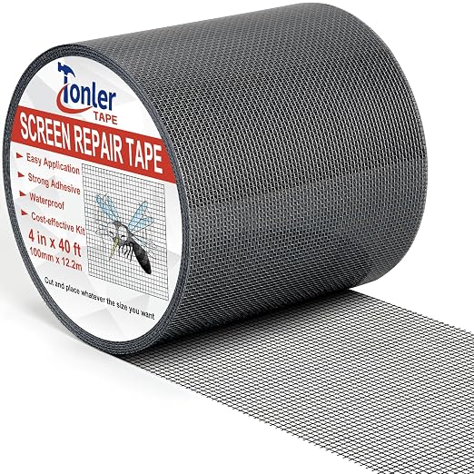 Window Screen Repair Tape 4 in x 40 FT Fiberglass Strong Adhesive Screen Patch, Waterproof Mesh Repair Kit for Window & Door Screen Holes Tears - Black