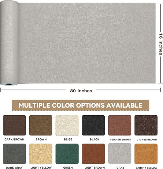 TIANLDD Leather Repair Tape,16 x 80 Inches Self Adhesive Leather Repair Patch，Leather Repair Kit for Furniture，Couches,Car Seats,Cabinets,Handbags(Light Gray-Litchi Grain)