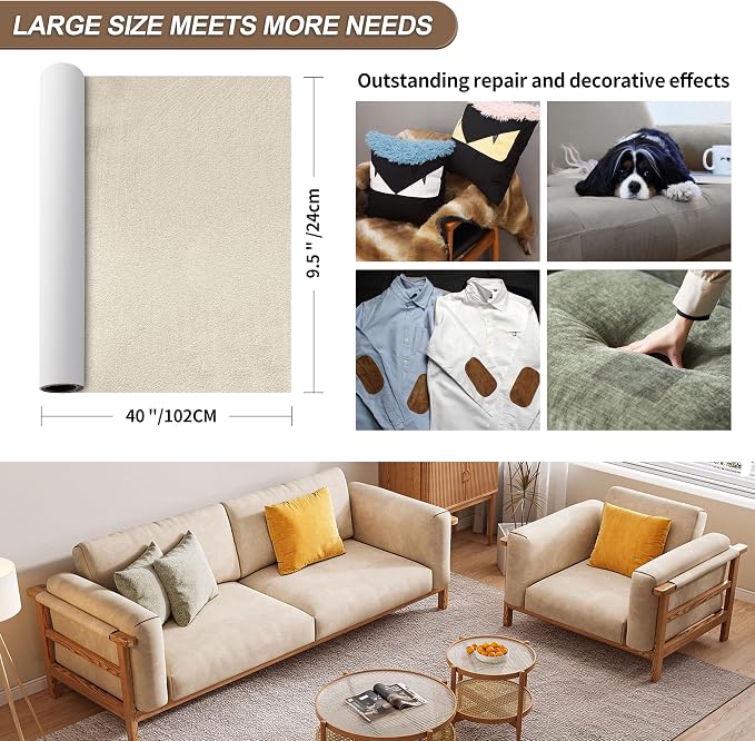 Velvet Repair Patch, Self-Adhesive Flannel Fabric Patch, Multi Colors, Microfiber Patch，Can be Used to Patch Sofas, Car Seats, Handbags, Jacket Holes and Tears (Khaki)