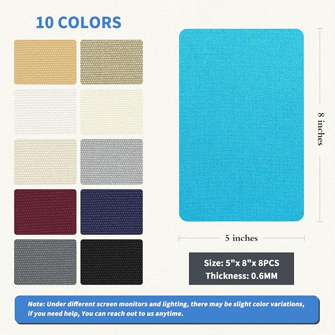 KING MOUNTAIN Canvas Repair Patch 5×8 Inch 8 Pcs Self-Adhesive Waterproof Fabric Patch for Sofas, Tents, Furniture,Tote Bags, Car Seats (Blue)