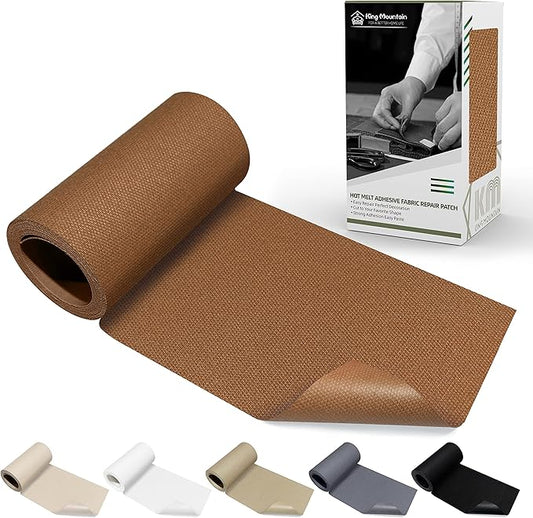 KING MOUNTAIN Canvas Iron on Patch,3"×60",Waterproof 100% Cotton Fabric Repair Patch,Used for Various Sofa,Tent,Clothes,Seats,Suitcases (Brown)