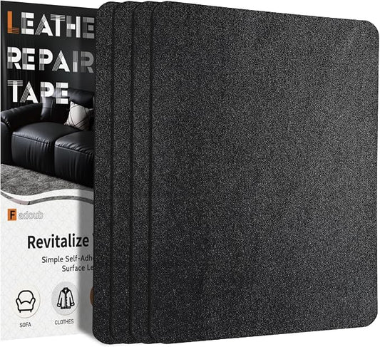 4 Pcs Leather Repair Patch Tape Self-Adhesive, 8x11In Heavy Duty Vinyl Patch, Leather Repair Kit for Furniture, Sofa, Couch, Office Chair, Car Seat, Car Interior(Black-Fine Grain)