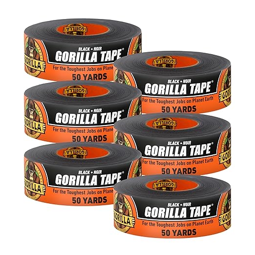 Gorilla Duct Tape, Black Tape, 1.88" x 50 yd (Pack of 6) - Heavy Duty and Weather Resistant for Indoor or Outdoor