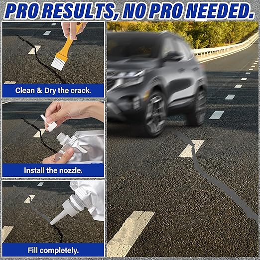 Concrete Crack Filler, 33.8 fl oz Self-Leveling Flexible Repair Sealant, High Elasticity Cement Crack Filler for Driveway, Sidewalk, Foundation, Indoor/Outdoor Use