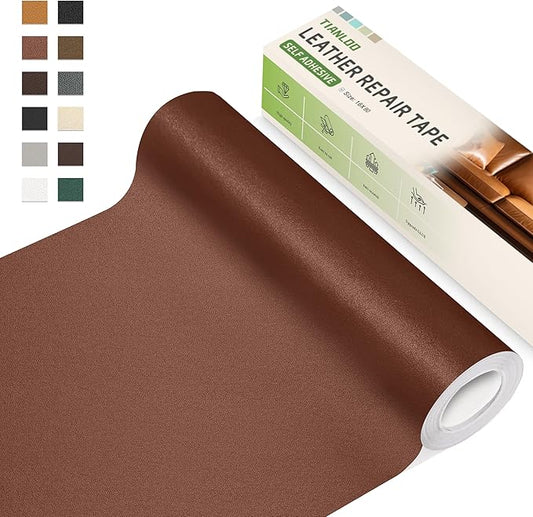 TIANLDD Leather Repair Tape,16 x 80 Inches Self Adhesive Leather Repair Patch，Leather Repair Kit for Furniture，Couches,Car Seats,Cabinets,Handbags(Light Brown-Fine Lines)