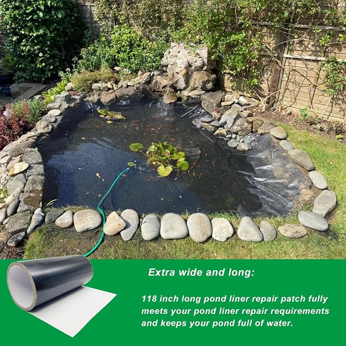 3.15 x 196 Inches Pond Liner Repair Tape Self-Adhesive Liner Repair Patch Kit Pond Liner Seam for HDPE/EPDM Garden Pond Patch Cover Repair