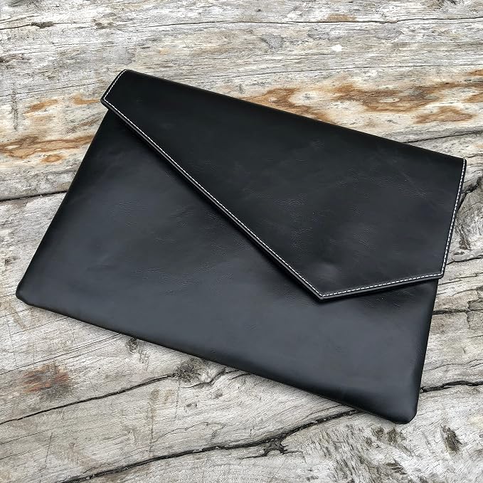 Vintage pu Leather 13.5" Business Clutch Envelope Bag Documents Certificate Laptop Sleeve Case Office File Folder (Black)