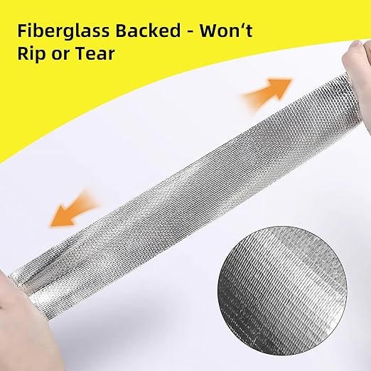 3 Inch x 65 Ft Fiberglass Reinforced Aluminum Foil Tape, Heavy Duty HVAC Foil Tape for Dryer Vent, Ductwork, Metal Repair, Heat & Moisture Resistant, Silver