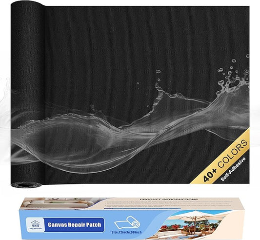 KING MOUNTAIN Canvas Repair Tape,Outdoor Gear Patch, 12×60 Inches,Waterproof,Self-Adhesive for Repairing Boat Covers,Sun Shades,Sofas,Tents,Lounge Chairs,Awnings (Black)