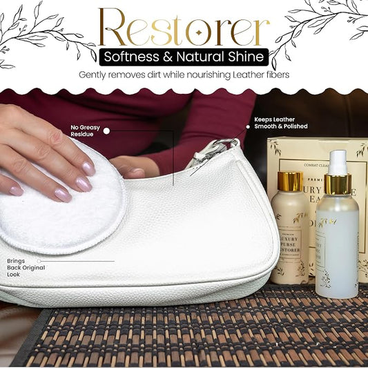 Leather Purse Cleaner & Conditioner for Handbags, Designer Bags, and Luxury Purses, Recommended Leather Cleaner for Handbags & Leather Conditioner for Purses by Combat Cleaner