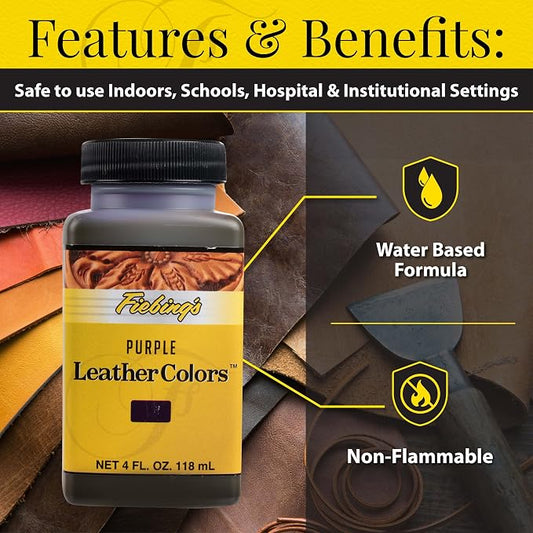 Fiebing's LeatherColors (4 Fl Oz, Purple) - Leather Dye for Natural Leather - Water-Based, Non-Flammable Formula - Permanent & Penetrating Color for Shoes, Boots, Furniture - Safe for Institution Use