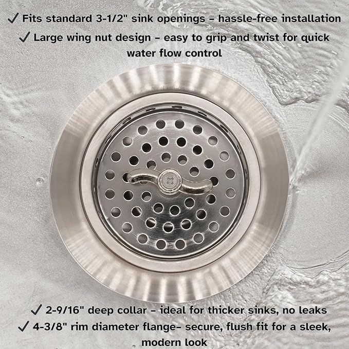Westbrass A213-07 3-1/2" Wing Nut Twist Style Large Kitchen Sink Basket Strainer, Polished Nickel
