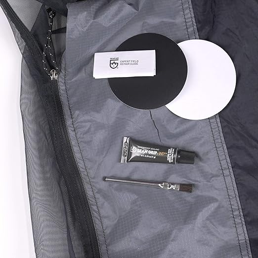 GEAR AID Seam Grip WP Repair Kit – Waterproof 0.25 oz Adhesive with Two Tenacious Tape Hex Patches (2.5" x 2.8", Black and Clear) for Fixing Holes, Tears, and Seams on Tents, Jackets, and Outdoor Gear