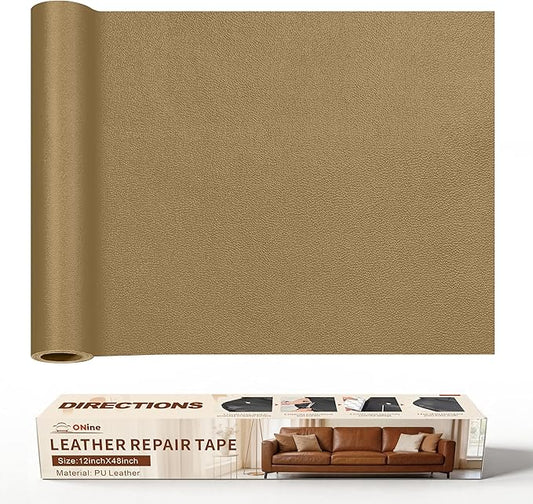 ONine Leather Repair Tape,Self Adhesive Leather Repair Patch,Leather Patches for Furniture,Sofa,Car Seats,Office Chair. Vinyl Repair Kit 12x48in(Gery Khaki)