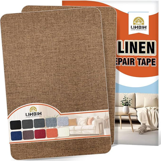 Linen Fabric Repair Tape 2 Pcs 8x12 Inch, Self Adhesive Couch Patch Repair Fabric Tape for Furniture, Linen Patch Kit for Couch, Carpet, Upholstery, Chair, Sofa, Cushion, Bag (Brown)