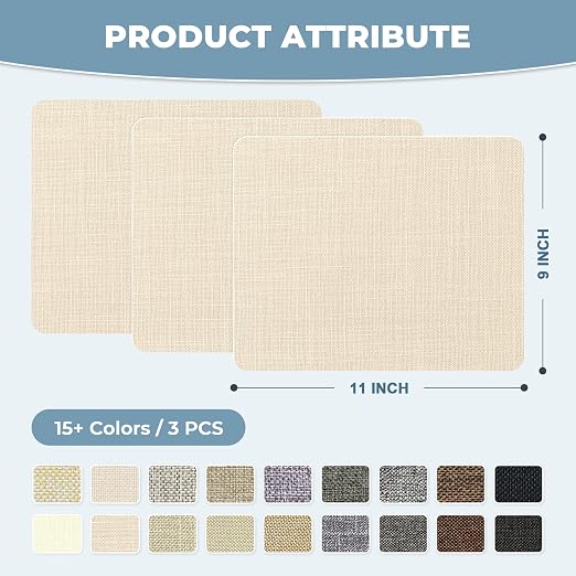 BESEZX Linen Fabric Repair Patch，3 PCS 9 * 11 Inch Self-Adhesive Couch Fabric Patch for Furniture, Sofa, Chair, Upholstery. (Fine,Beige Yellow)