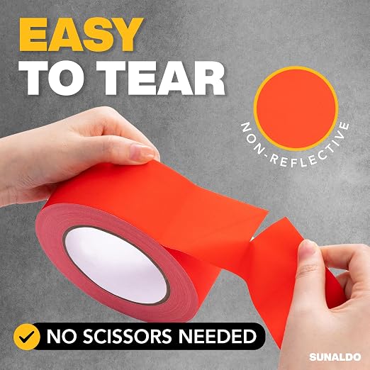 Gaffers Tape Heavy Duty, Easy to Rip, Residue-Free Professional Grade Floor Tape for Electrical Cords, Matte Finish Non Reflective, Weather Resistant (6, Red, 2" x 30 Yards)
