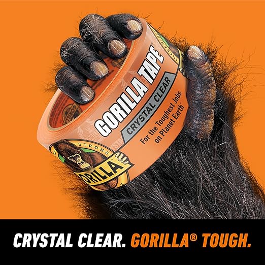 Gorilla Crystal Clear Tape, 1.88” x 18 yd (Pack of 1) - Weather Resistant for Indoor or Outdoor Projects and Repairs