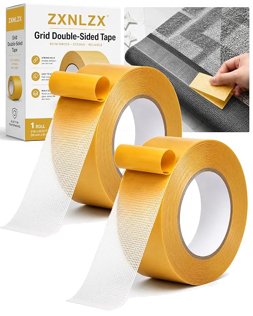 Grid Double-Sided Tape, Heavy Duty Waterproof Mesh Magic Tape Tear-Resistant Hight Adhesion Removable No Residue for Curtains, Carpets, Crafts and Home Repairs(5 meters-2pc,50 mm)