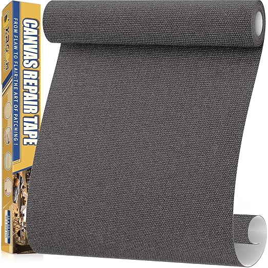Canvas Repair Tape, 16 x 63 Inch Waterproof Heavy Duty Fabric Tape for Furniture, Self Adhesive Canvas Repair Patches for Boat Covers, Sofas, Tents, Louge Chairs, Canopy, Awning Dark Gray