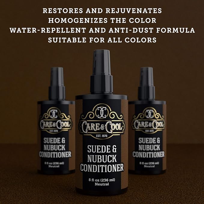 Care & Cool Suede and Nubuck Conditioner, Renovator, and Protector (8 Fl Oz). Your Best Choice for Waterproofing and Rejuvenating The Delicate Structure Against The Elements and Abrasive Impurities.