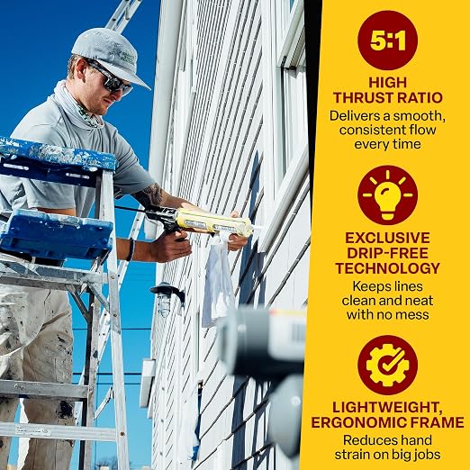 Caulk Gun Dripless Consumer Grade Smooth Round Rod Caulk Gun C150 | Dripless Metal Caulking Gun for 10oz Sealant and Adhesive Silicone Cartridges or Tubes | 5:1 Thrust Ratio Caulk Gun ECON 5:1 10OZ